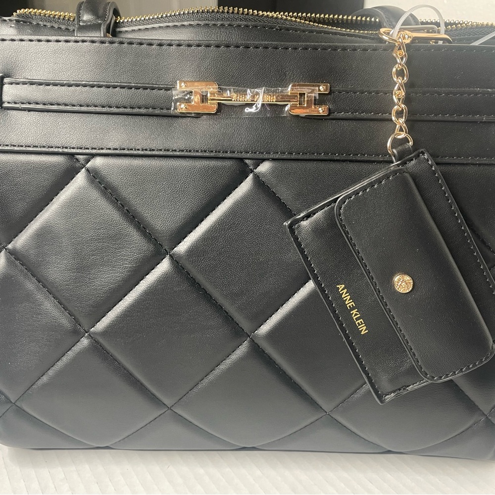 Anne Klein Quilted Tote with Card Case Black with Gold Accents. NWOT - Picture 5 of 11